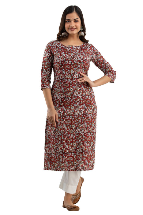 Women's Rayon Printed Calf Length Straight Kurta KR0108RED