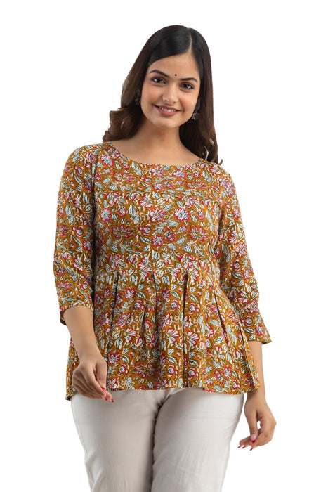 Women's Rayon Printed Hip Length Formal Tops KRT020MUSTARD