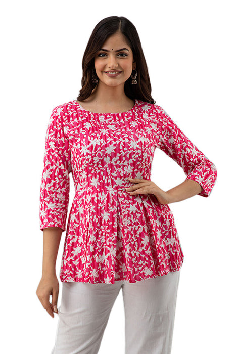 Women's Rayon Printed Hip Length Formal Top KRT015PINK