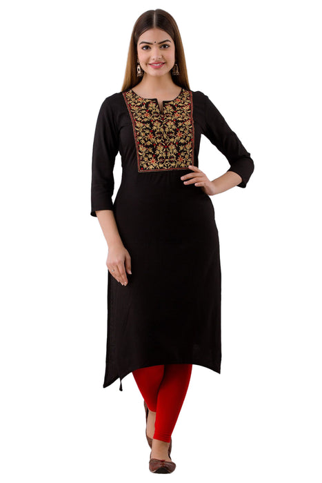 Women's Rayon Printed Calf Length Straight Kurta KR062BLACK