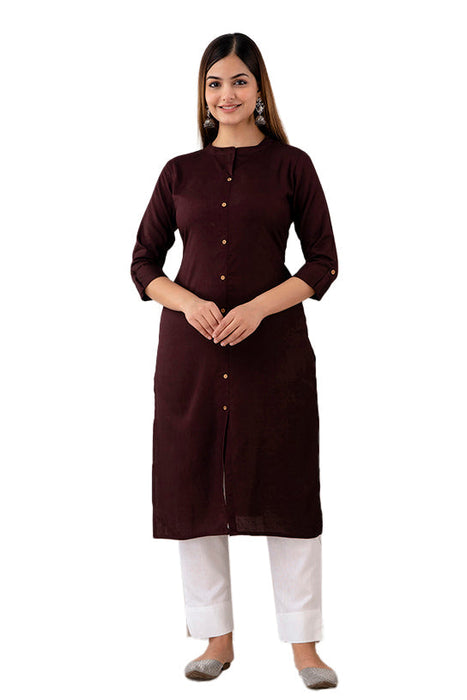 Women's Rayon Printed Calf Length Straight Kurta KR080BROWN