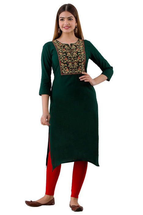 Women's Rayon Printed Calf Length Straight Kurta KR062GREEN