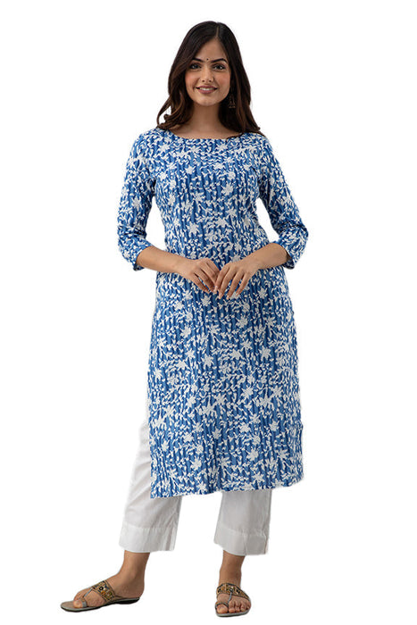 Women's Rayon Printed Calf Length Straight Kurta KR081BLUE