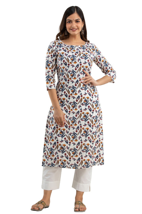 Women's Rayon Printed Calf Length Straight Kurta KR0111WHITE