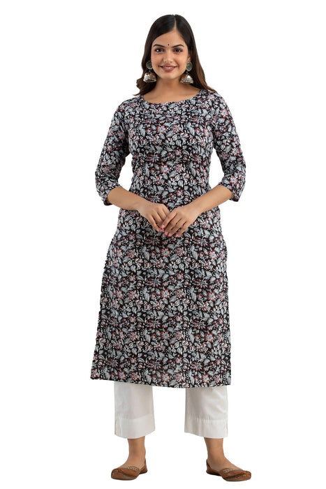 Women's Rayon Printed Calf Length Straight Kurta KR0108BLACK