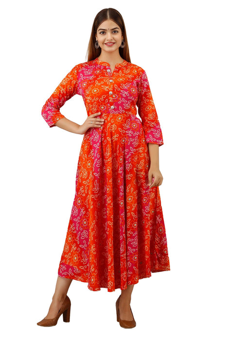 Women's Rayon Printed Ankle Length Flared Traditional Kurta WT044ORANGE