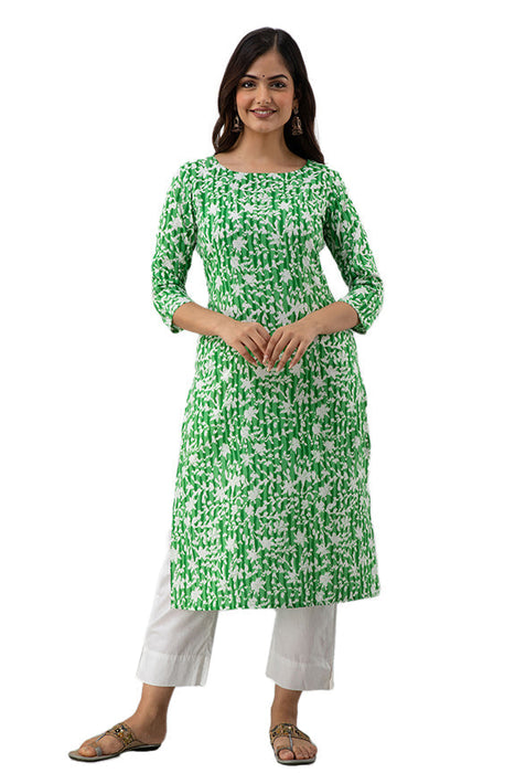 Women's Rayon Printed Calf Length Straight Kurta KR081GREEN