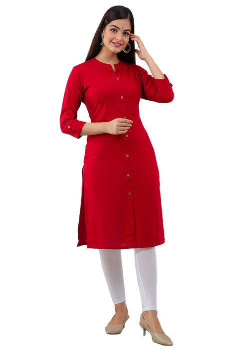 Women's Rayon Printed Calf Length Straight Kurta KR080RED