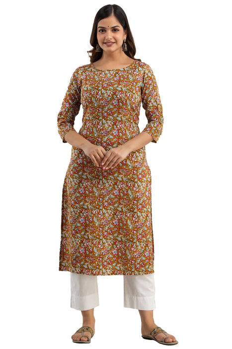 Women's Rayon Printed Calf Length Straight Kurta KR0108BROWN