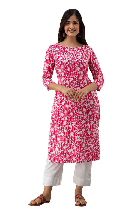 Women's Rayon Printed Calf Length Straight Kurta KR081PINK