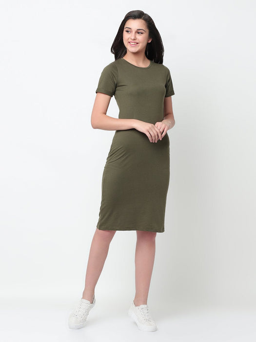 Solid Knee length Bodycon dress