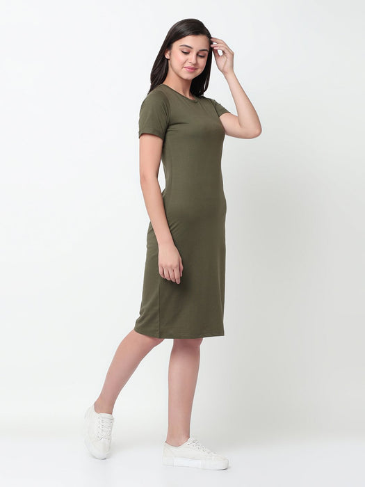 Solid Knee length Bodycon dress