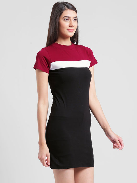 Color Block Short Sleeve Bodycon Dress