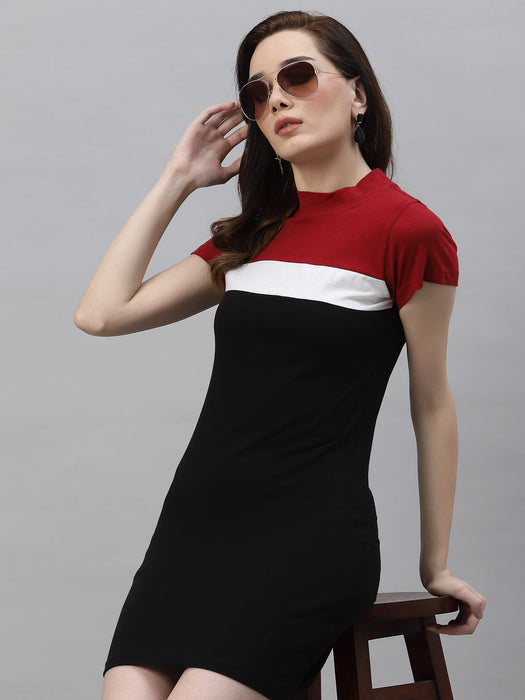 Round Neck Color Block Bodycon Dress