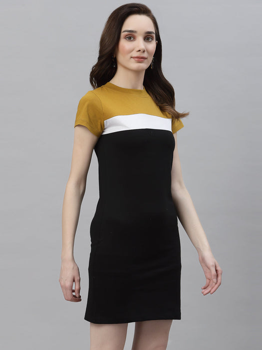 Round Neck Color Block  Bodycon Dress