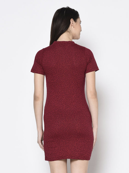 Maroon Floral With Contrast Tape Detail Bodycon Dress