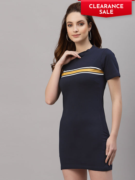 Navy Blue Printed Bodycon Dress