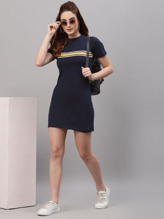 Navy Blue Printed Bodycon Dress