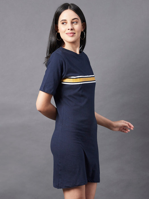 Navy Printed Short Sleeve Bodycon Dress