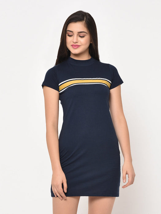 Navy Printed Bodycon Dress