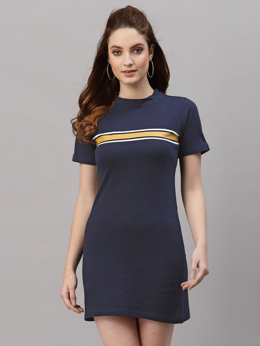 Navy Blue Printed Bodycon Dress