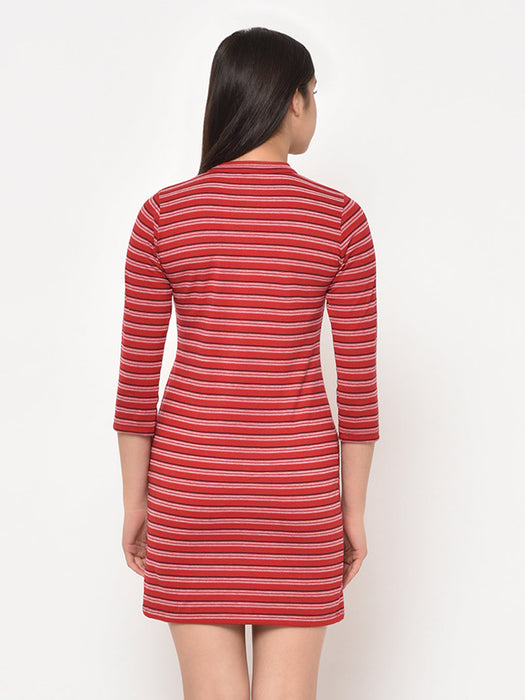 Red Self Design Stripe Bodycon Dress For Women