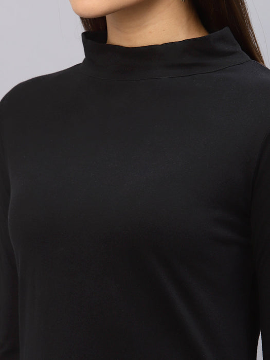 Black High-Low Full Sleeve Round Neck Dress