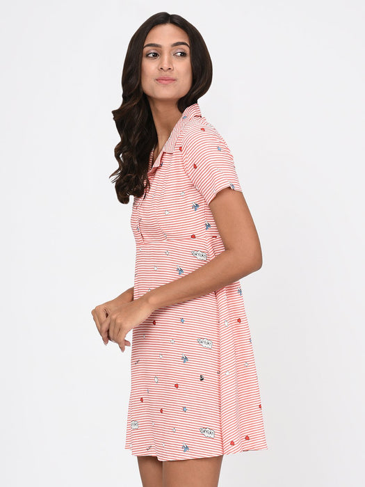 Red Stripe Quirky Motif Print Dress for Women