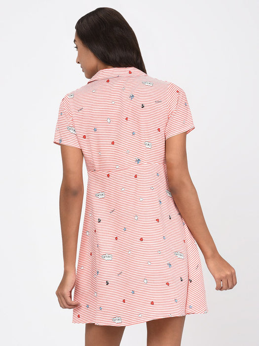 Red Stripe Quirky Motif Print Dress for Women