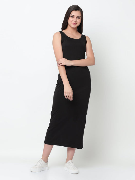 Solid Round Neck Sleeveless Maxi Dress