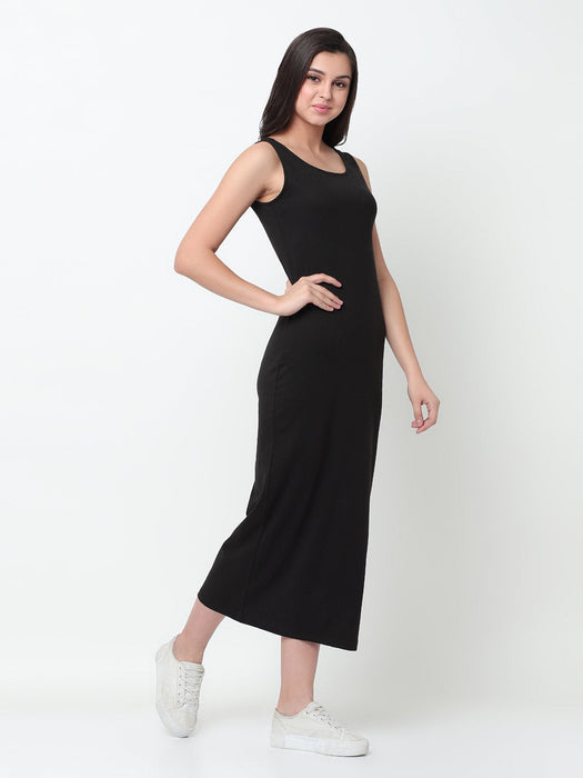 Solid Round Neck Sleeveless Maxi Dress