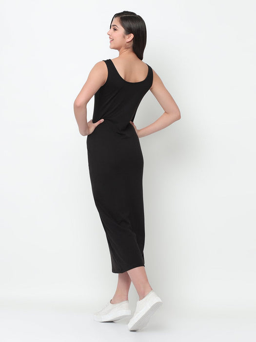 Solid Round Neck Sleeveless Maxi Dress