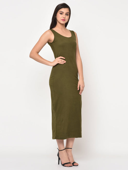 Solid Round Neck Sleeveless Maxi Dress