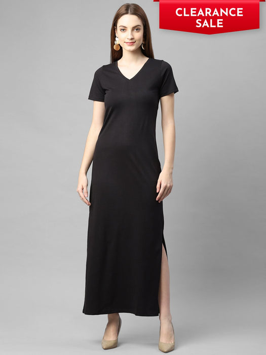 Black Half Sleeve V- Neck Maxi Dress