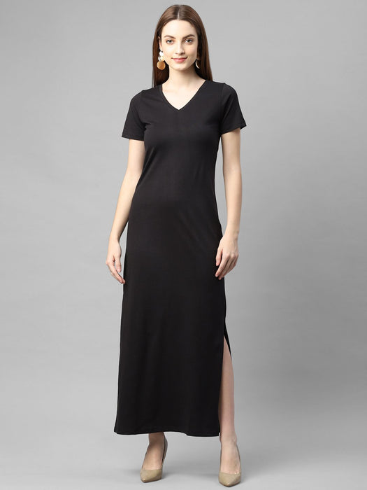 Half Sleeve V- Neck Maxi Dress