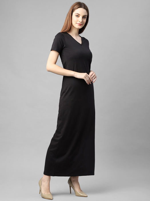 Black Half Sleeve V- Neck Maxi Dress