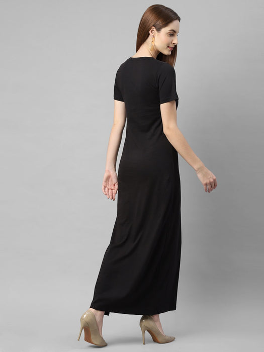 Half Sleeve V- Neck Maxi Dress