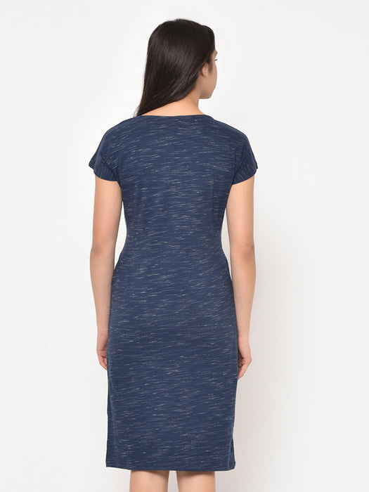 Blue Slub Scoop Neck Knee Length dress