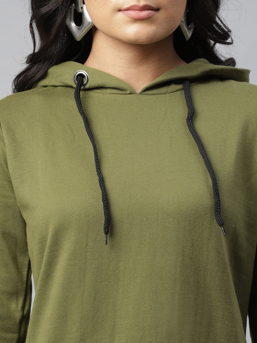 Solid Hooded Neck Fleece Sweatshirt Dress