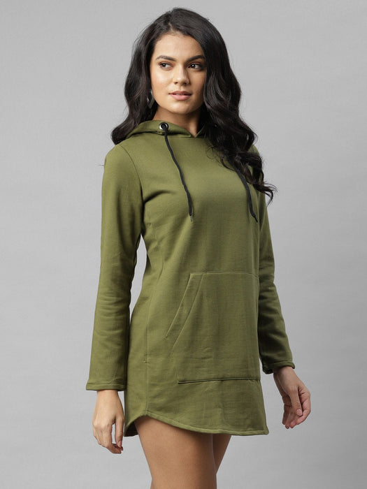 Solid Hooded Neck Fleece Sweatshirt Dress