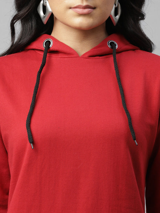 Solid Hooded Neck Fleece Sweatshirt Dress