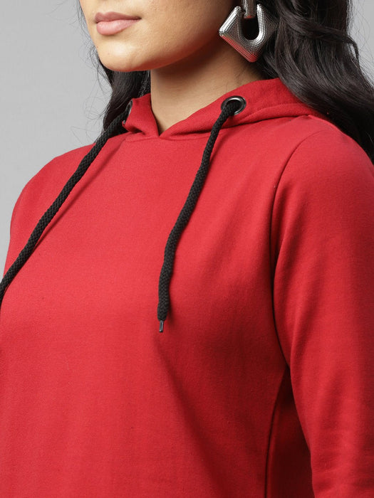 Solid Hooded Neck Fleece Sweatshirt Dress