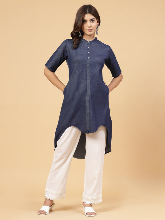 Denim Scalloped Kurta