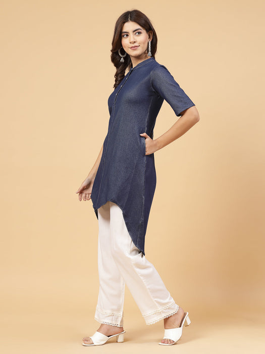 Denim Scalloped Kurta