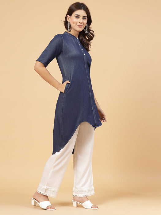 Denim Scalloped Kurta