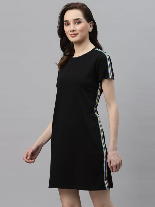 Round Neck Side Tape T-Shirt Dress