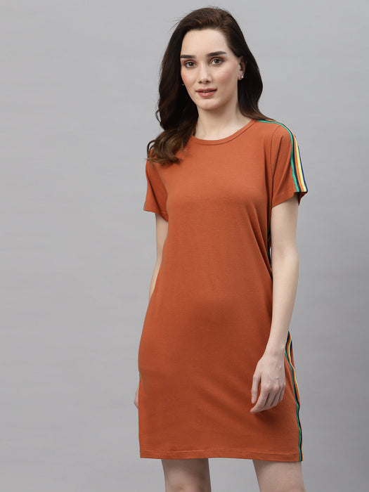 Round Neck Side Tape T-Shirt Dress