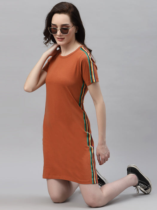 Round Neck Side Tape T-Shirt Dress