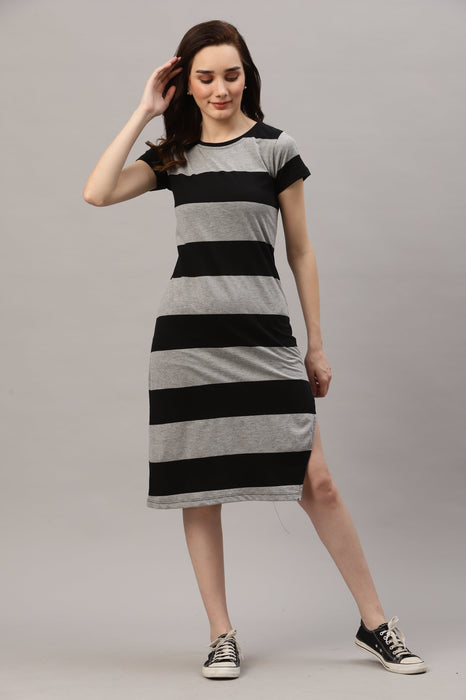 Black And Grey Horizontal Stripe Dress