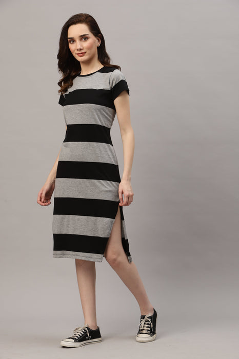 Black And Grey Horizontal Stripe Dress